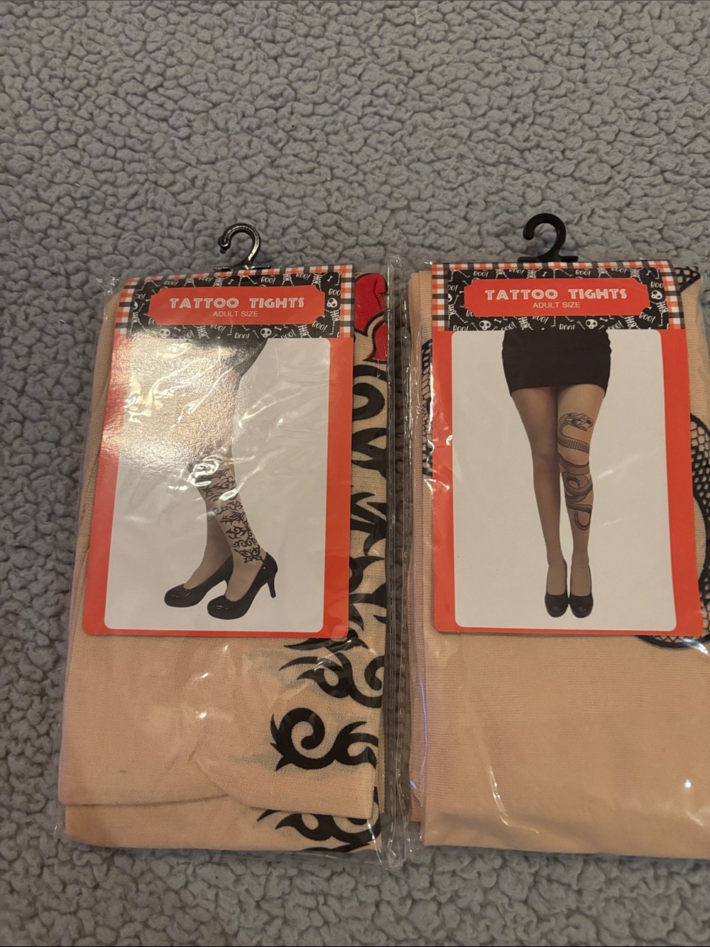 Tattoo Effect Sheer Beige Tights with Black Printed Design - Adult